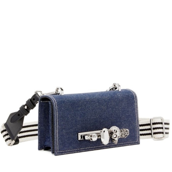🎁 NWT Alexander McQueen The Knuckle Satchel Crossbody Bag Denim/Black - Picture 7 of 11